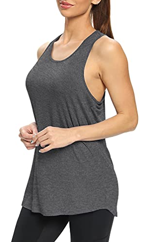 Bestisun Yoga Tops Long Athletic Workout Tank Tops Tennis Workout Shirts Loose fit Gym Exercise Clothes Workout Clothing for Women Heather Gray M