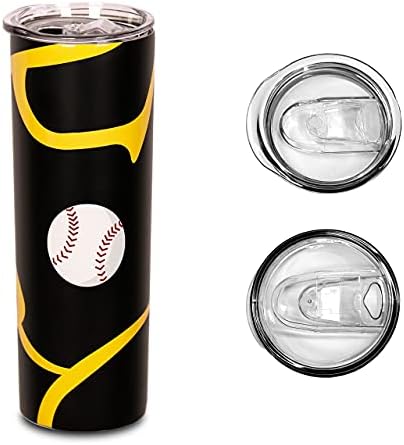 YHSHYZH Baseball Mom Tumbler for Women 20oz Skinny Travel Coffee Mugs Baseball/softball Bat Swirls Stainless Steel Tumbler Cup With Lid Baseball Gifts for Baseball Lover (20OZ, Black)