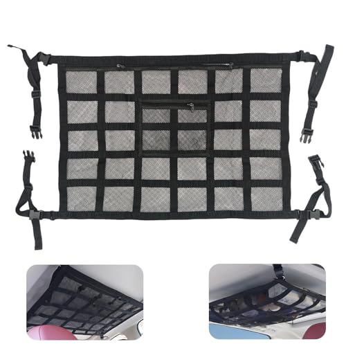 Red De Equipaje, Red Almacenamiento para De Coche, Red De Equipaje De Coche, Red Techo Furgoneta, Redes De Almacenaje para Coche, con Cremallera, para Cuatro Reposabrazos De Techo, 80 * 54 CM