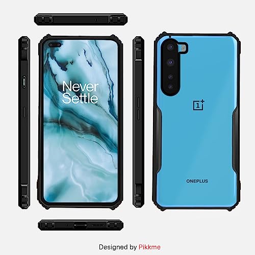 Image of Pikkme Thermoplastic Polyurethane, Plastic Shockproof Bumper Case Clear Transparent Case Back Cover for OnePlus Nord 2020, OnePlus Nord 2020 (Black)