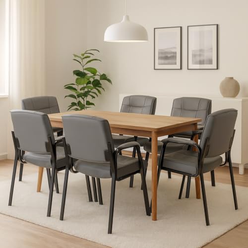 Naomi Home Faux Leather Stackable Office Guest Chairs â€“ Reception Chairs with Armrests for Lobby, Clinic, Medical Waiting Room or Conference Room Seating - Gray, Set of 6