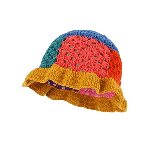 Miqil Women Hollow Knit Hat Floppy Contrast Color Crochet Bucket Hat Foldable Trendy Summer Autumn Fisherman Cap #TOP1