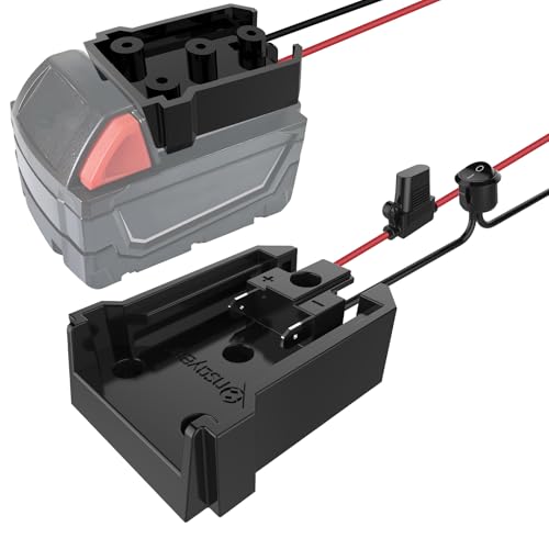 Power Wheel Adapter with Fuse & Switch, Secure Battery Adapter for Milwaukee 18V Lithium Battery, with 12 Gauge Wire, Good Power Convertor for DIY Ride On Truck, Robotics, RC Toys and Work Lights
