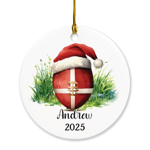 Rugby Ball Ornament, Customized Name Rugby Player Christmas Ornament 2023, Personalized Rugby Ball with Santa Hat Ornament Gifts for Rugby Player Women Men Fiends, Custom Rugby Lovers Xmas Ornament