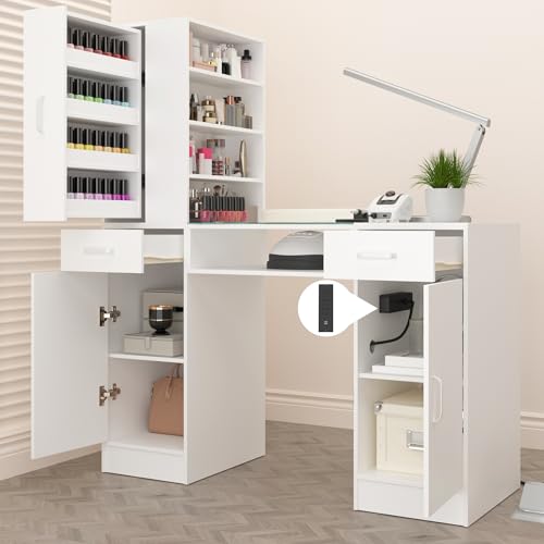 NAIYUFA Manicure Table Nail Desk for Nail Tech Glass Top &