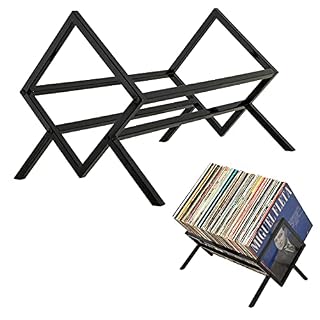 2BHOME Support de rangement pour disques vinyles, peut contenir jusqu'à 90 à 110 vinyles, support de rangement en métal, simple fonctionnel facile à assembler, design classique pour – Image 4
