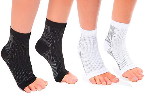 Bcurb Ankle Sleeve (2 Pair) Plantar Fasciitis for Men Women Foot Heel Arch Support Ankle Compression Socks Reduce Swelling Joint Pain Injury Recovery Achilles Tendon (Black & White, Large/X-Large)