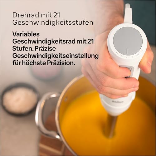 Braun Stabmixer MultiQuick 5 MQ 50001 M, 1000W, 21 Geschwindigkeitsstufen+Turbo, Edelstahl Pürierfuß, Easy Click System, SplashControl, Inkl. 600ml Becher, Weiß