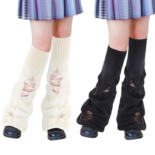 Image of Junely 2 Pairs Leg Warmers for Women Kawaii Leg Warmer Cute Legwarmers Japanese Socks Halloween Goth Emo Gyaru Accessories