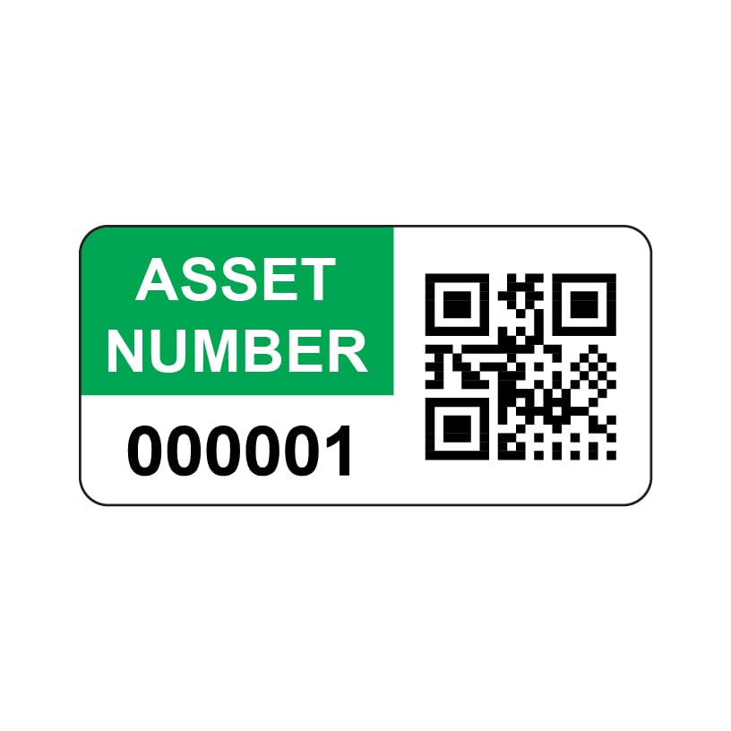 250 Personalised QR Code Asset Tag Labels Custom Sticker - with Optional Website Linked QR Code - Green 38mm x 20mm Permanent Vinyl Labels - Simple to Customize