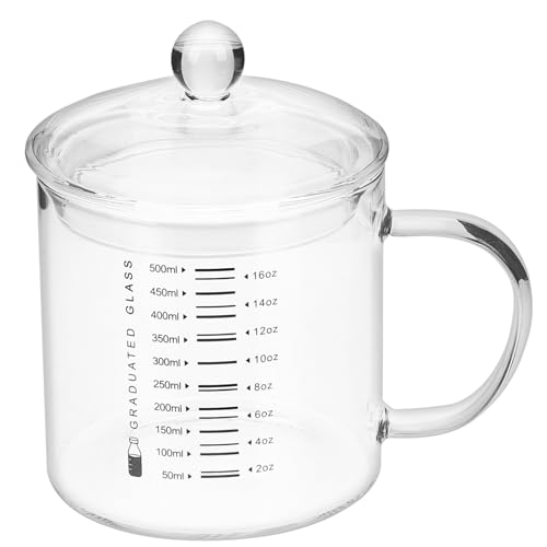 UTHCLO 計量目盛り付き耐熱ガラスマグカップ 抗熱ハンドル付き ミルクコーヒーカップ 朝食やカフェに ガラス製飲料カップ 多用途ウォータ