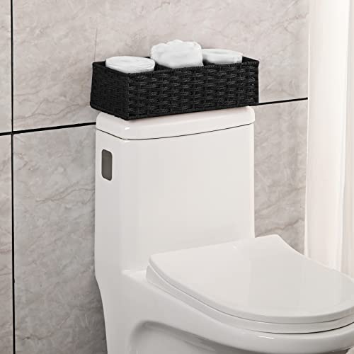 Vagusicc 3-Section Wicker Storage Basket, Hand-Woven Paper Rope Wicker Baskets For Organizing, Toilet Tank Basket, Black Baskets For Storage Bathroom, 2-Pack, Black #TOP2