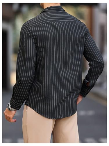 GORGLITTER Men's Striped Button Down Dress Shirt Long Sleeve Collar Office Work Tops2