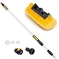 Rv Wash Brush, Car Wash Brush with 5-11 Ft(60"-132") Extendable Handle,On/Off Button to Control Water Flow Soft Bristle for Cleaning Car, Boat, Truck, RV, House Siding, Solar Panels, Ect