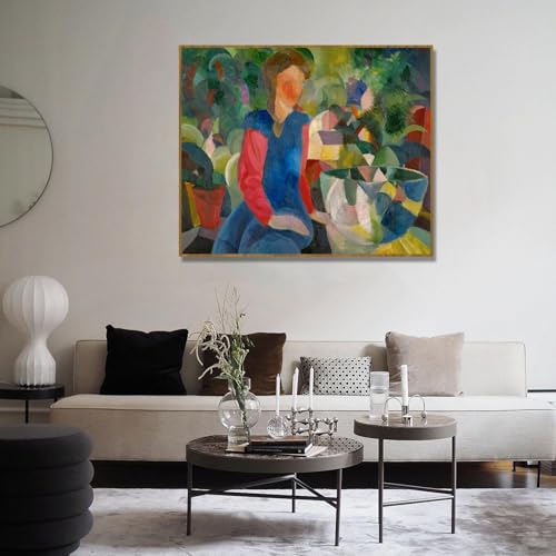 Tableau August Macke Fallen pour salon moderne avec cadre teck 50x60cm
