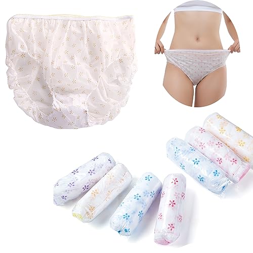 Womens Disposable Nonwoven Underwear Ladies Briefs Paper Printing Panties for Travel Hotel Spa Hospital Stays Emergencies(7pcs M)