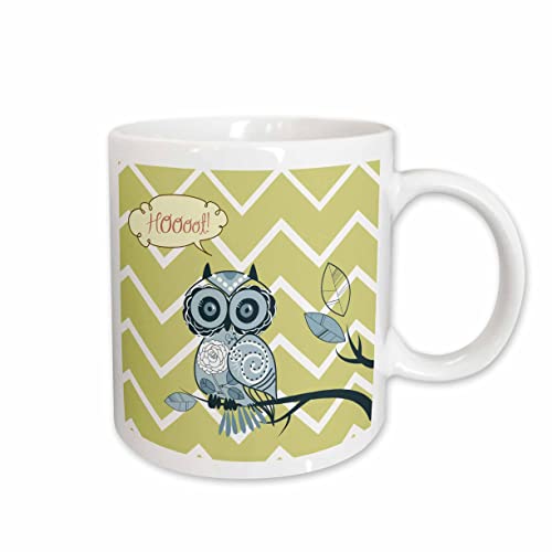 3dRose Hoot Im Cute Whimsical Owl with Chevron print 15oz Mug