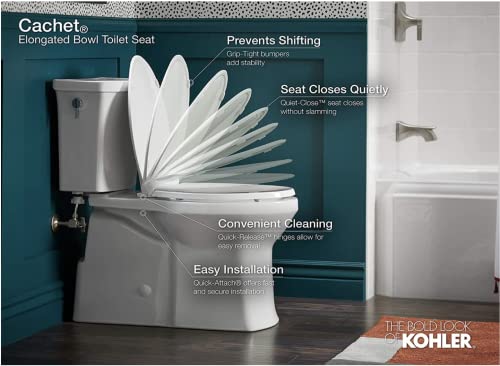 KOHLER K-4636-0 Cachet Quiet Close Toilet Seat, White, Elongated KOHLER K-4636-0 Cachet Quiet Close Toilet Seat, White, Elongated