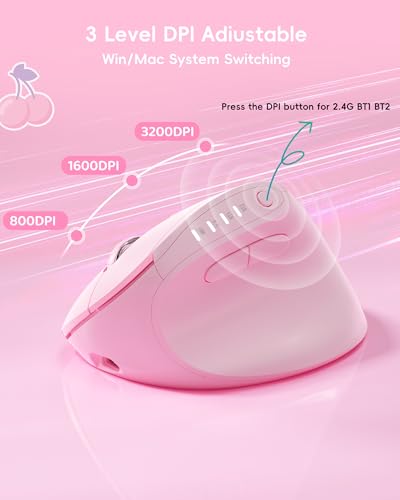 Image of My Little Pony Ergonomic Vertical Mouse, VM01 Dual-Mode (2.4GHz /Bluetooth) Wireless Silent Mouse with LED Battery Indicator, 6 Buttons Silent Clicking Mouse for Wrist Comfort, PC, Laptop, Mac (Pink)