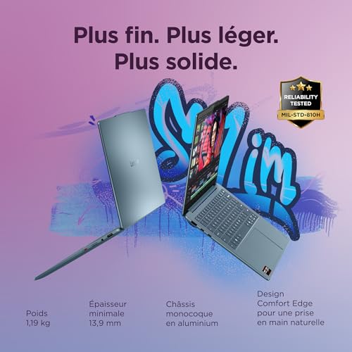 Lenovo Yoga Slim 7 14AKP10 Ordinateur Portable 14'' OLED WUXGA Copilot+ AMD Ryzen AI 7 350 RAM SSD AMD Radeon Graphics Windows 11 Home Clavier AZERTY Français Tidal Teal - vue 6