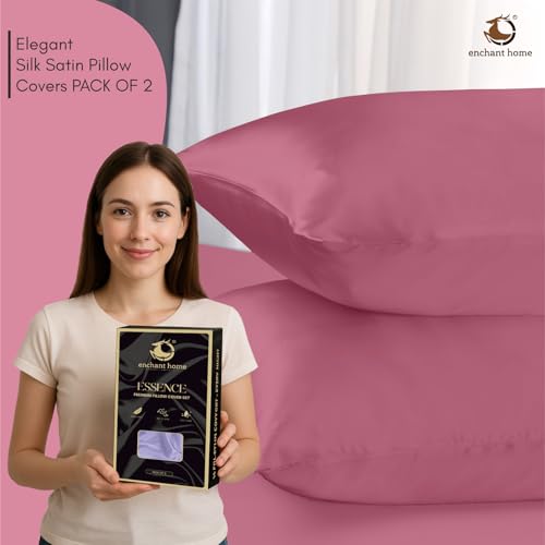Image of 300 TC Art Silk Satin Pillow Cover Set | Durable Satin Pillow Cover with Envelope Closure | Luxury Satin Pillow Covers | Cozy Satin Pillow Covers (2, Pink)