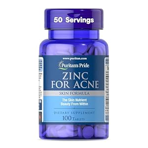 Puritan’s Pride Zinc for Acne Skin Formula with Vitamins C, B-6, A, and E for Men and Women, Dietary Supplement for Clear Healthy Skin, Immune System, Cell Division and Growth Support, 100 Tablets