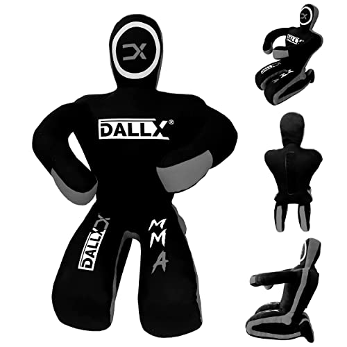 DALLX - DALLX MMA Grappling Dummy BBJ Wrestling Brazilian Jiu Jitsu Punching Bag Judo Karate Throwing Boxing Fighting Dummy Self Defense Sitting Position – UNFILLED (Black Grey, 5 FT)