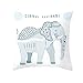 KnBoB Funda Cojin 40 x 40 cm Poliéster Elefante con Flor Trigo Luna Blanco Gris Estilo 24