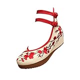 bordado tradicional hojas Hebilla XFentech Zapatos de Baile - Flores de Ciruelo Zapatos Bordados Tradicionales Chinos de Las Mujeres,Beige,CN37(Longitud pies:235mm)
