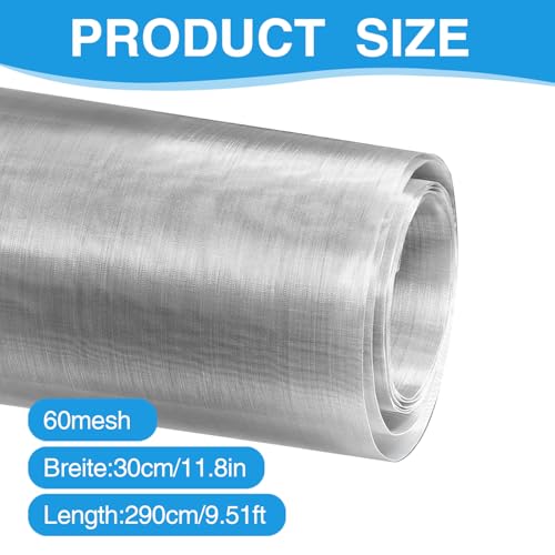 Edelstahl Gewebtes Drahtgeflecht, 30x290cm Drahtgitter Feinmaschig 60 Mesh Metall Filter Screen Sheets Gitter Drahtgewebe Filtersieb Blatt Edelstahlgewebe für Türen Verhindert Mäuse