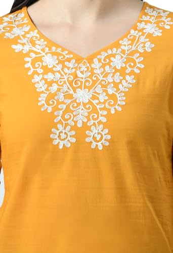 Image of QAZMI Women's Resham Embroidered Kurti |Elegant Design,3 /4 Sleeves, Sweet Heart Neck