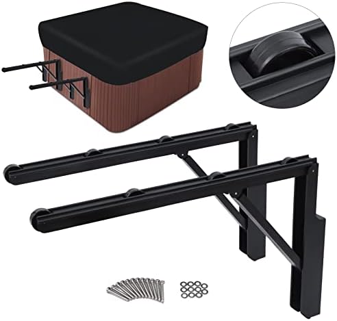 Tub Cover Roller Racks Hot Tub Cover Lifter Removal Dual Roller Retractable Arms FREE Fits Varying Sizes & Shapes - Black