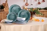 Artworld Lotus Turquoise Fade 12PCs Melamine Dinnerware Sets,Outdoor Dinnerware for RV, Camping and Other Outside Scenes, Lightweight,Dishwasher Safe