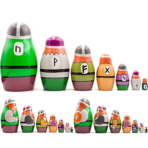 Aevvv Vikings Nesting Dolls Set Of 7 Pcs - Russian Nesting Dolls For Boys - Muñecas Rusas - Scandinavian Viking Home Decor #TOP1