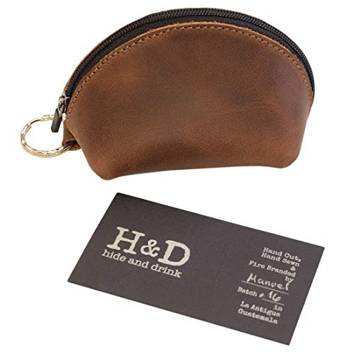 Hide & Drink, Leather Coin Pouch / Keychain / Wallet / Purse / Holder / Sd Card / Usb / Cash / Case, Handmade Includes 101 Year Warranty :: Bourbon Brown #TOP6