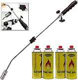 OptiProducts Garden Weed Burner with Auto Ignition Butane Weed Gas Wand Blowtorch Garden Torch Weeds Killer Burner with 4 Canisters