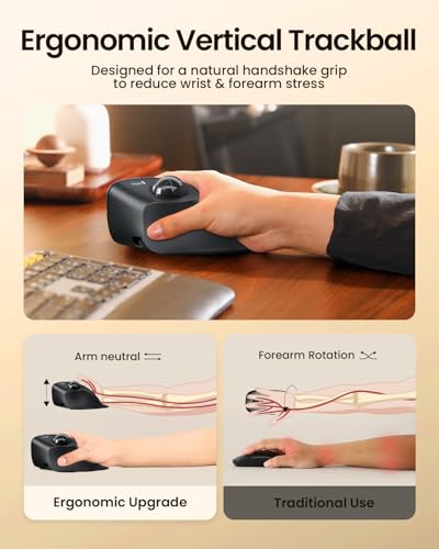 Image of ProtoArc Vertical Wireless Trackball Mouse, EM05 NL Bluetooth Ergonomic Rollerball Mouse Rechargeable Computer Laptop Thumb Mouse, 3 Device Connection