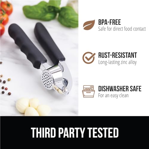 Gorilla Grip Conjunto de espremedor e descascar alho, ferramenta de picar e esmagar facilmente alhos
