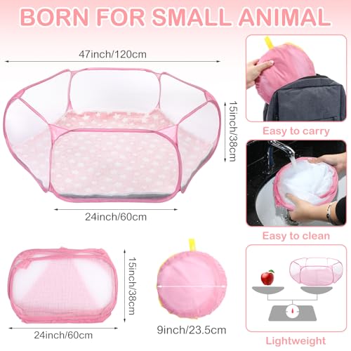 VitalCozy Hamster Playpen with Mat Small Animal Cage Tent Breathable Transparent Guinea Pig Playpen Waterproof Portable Yard Fence Mat Foldable Exercise Playpen Outdoor Indoor (Pink,Star) by VitalCozy - Image 2