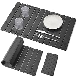 2 PCS Extra Large Stone Dish Drying Mat for Kitchen Counter, 28"×16" Marble Dish Drying Mat with 8"x 4" Coasters, Non - Slip Collapsible Absorbent Mat for Multi - Purpose, Match Any Countertop【Gray】