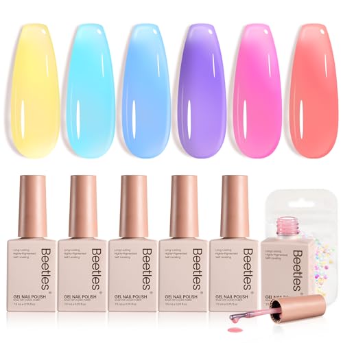 Beetles Pastel Gel Nail Polish Set, 6 Colors Spring Crystal Jelly Gel