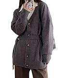 [Dewlily] ベルト付きニットカーディガン レディース 10代 20代 30代 韓国ファッション カジュアル 可愛い 秋 冬 大人 上品 アウター 無地 シンプルdy-1333-gr-f