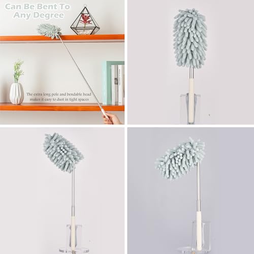 Image of Green Retractable Microfiber Duster for Cleaning Extendable Feather Duster Household Cleaning Tool for Cleaning Car, Office, Window, Furniture