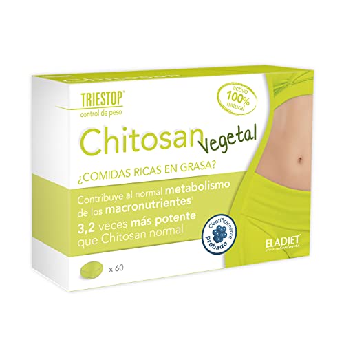 Eladiet Complemento Alimenticio - Triestop Chitosan Vegetal - 60 Comprimidos - Contribuye al Normal Metabolismo de los Macronutrientes - Efecto saciante - Contribuye a Regular los Niveles de Glucosa