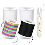 Stretchy Bracelet String Kit with Scissors & Beading Needle, 4 Rolls Elastic String for DIY Crafts, 1mm Stretchy Cord for Jewelry Making Sewing Necklace Beading, 660FT, (Black, White, Rainbow)