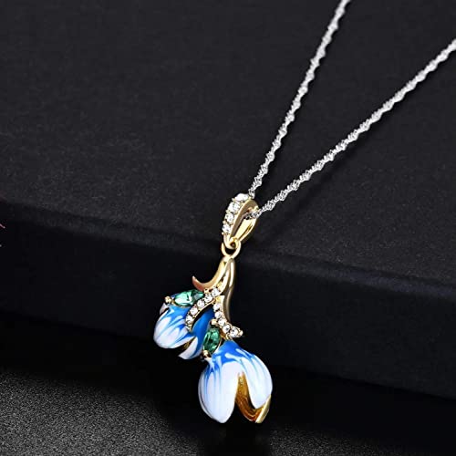 Collier émail double bourgeon fleur pour mariage et ras du cou élégant - 4