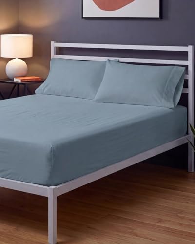 Image of Sleepy Town Queen Size Bed Sheets - 3 Piece - NO Flat Sheet Included - Queen Sheet Set - Soft, Comfy & Cooling - Easy Care - Wrinkle & Fade Free - Brushed Microfiber - Deep Pocket Sheets (Steel Blue)