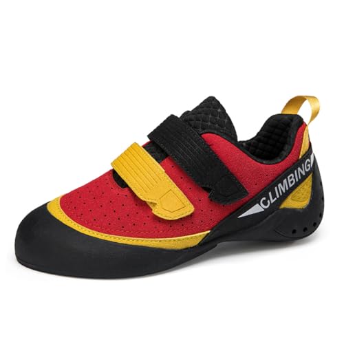 DONFAAUK Ladies Wall Climbing Shoes, Breathable Fashion Bouldering Shoes Lightweight Casual Ladies Indoor Sport Gym Sneakers,Red,5.5