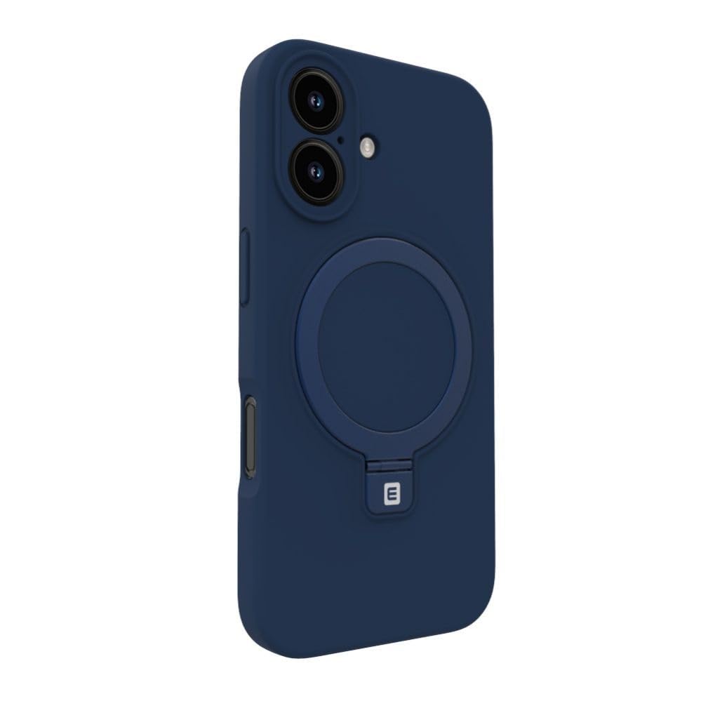 Coque iPhone 16 silicone bleu foncé Evelatus avec support et charge magnétique