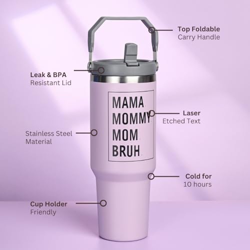 vaanshie Mothers Day Gifts, Mama Tumbler 40oz with Handle & Straw - Mama Mommy Mom Bruh Cup, Birthday Gift from Daughter Son, Insulated Stainless Steel Coffee Tumbler for Women by vaanshie - Image 2